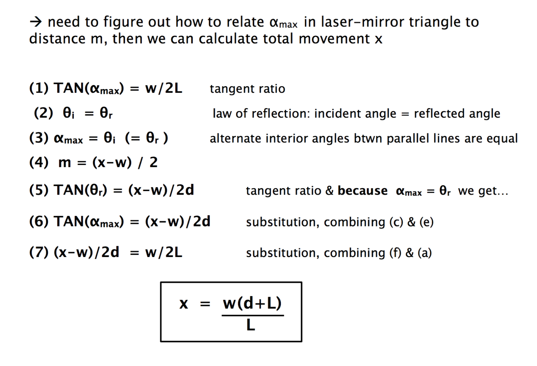 algebra equations that were used in projector design